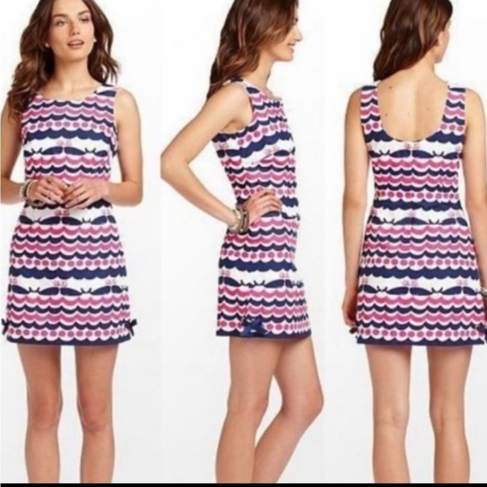 Lilly Pulitzer Pink Navy and White Wave Print Mini Dress - Picture 7 of 11